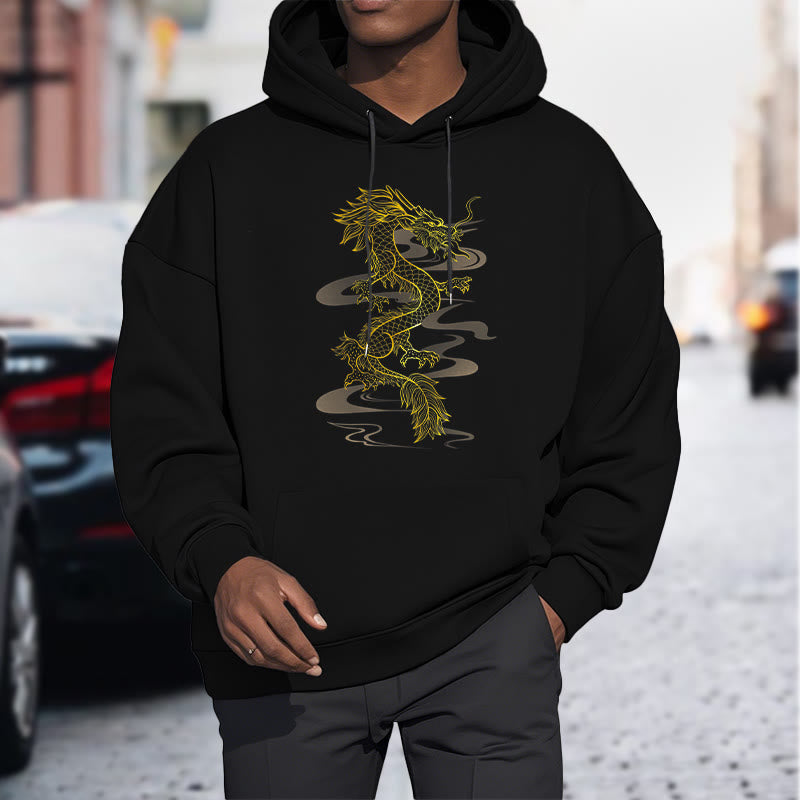 Mythstone Golden Dragon Design Fleece Lined Hoodie