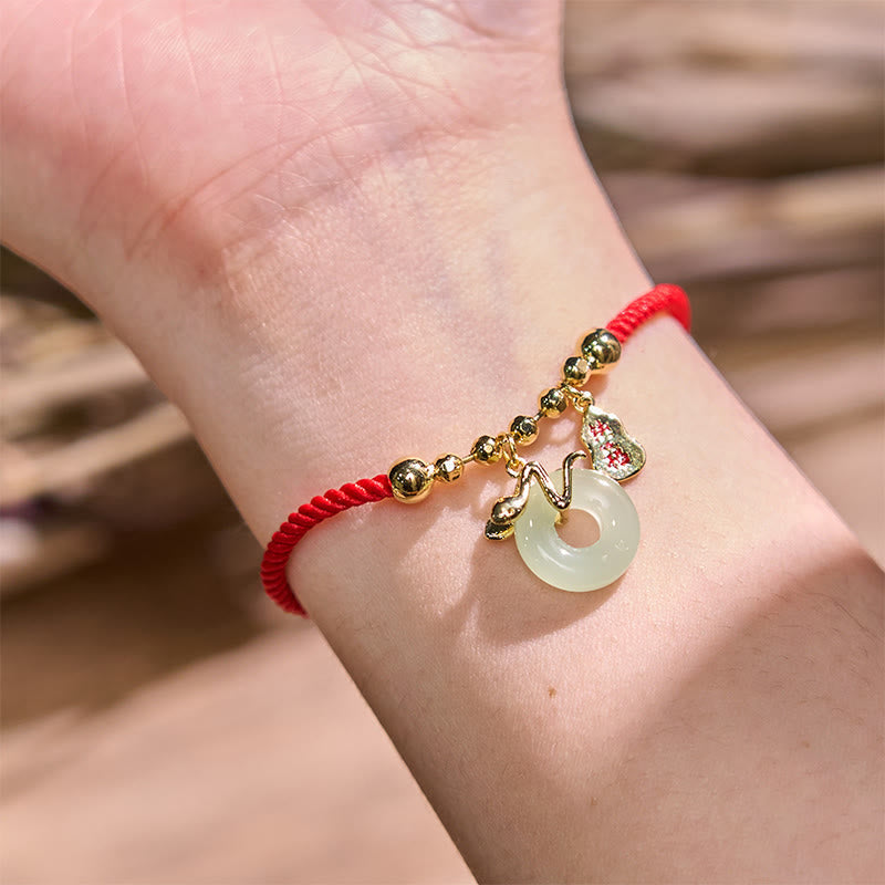 Mythstone Copper Plated Gold Jade Peace Buckle Fu Character Year Of The Snake Red String Luck Bracelet