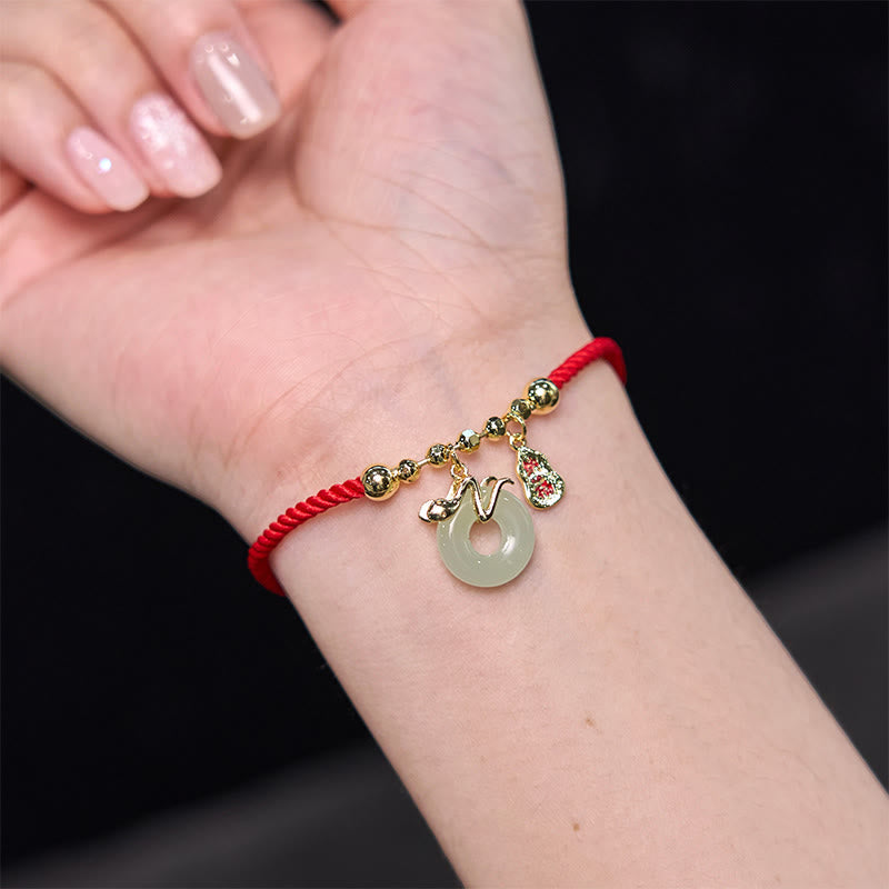 Mythstone Copper Plated Gold Jade Peace Buckle Fu Character Year Of The Snake Red String Luck Bracelet