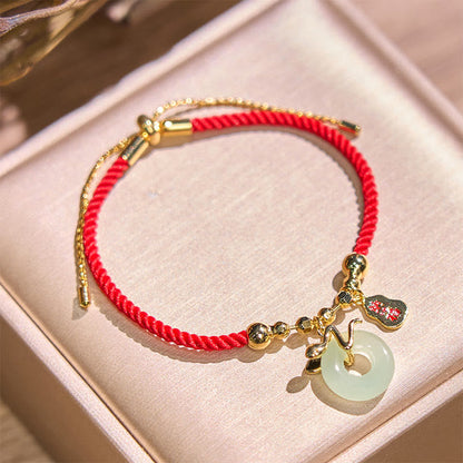 Mythstone Copper Plated Gold Jade Peace Buckle Fu Character Year Of The Snake Red String Luck Bracelet