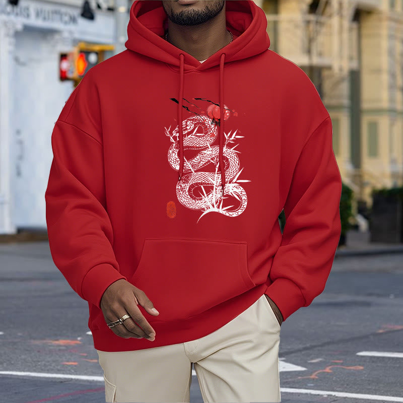 Mythstone Lantern Bamboo Leaves Snake Design Fleece Lined Hoodie