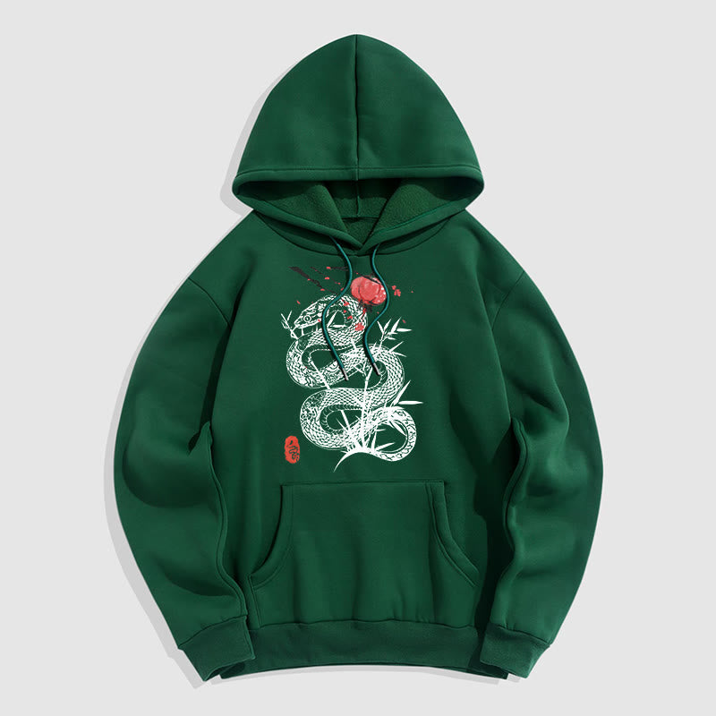 Mythstone Lantern Bamboo Leaves Snake Design Fleece Lined Hoodie