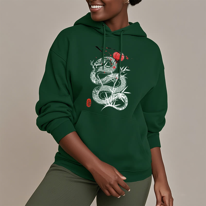 Mythstone Lantern Bamboo Leaves Snake Design Fleece Lined Hoodie