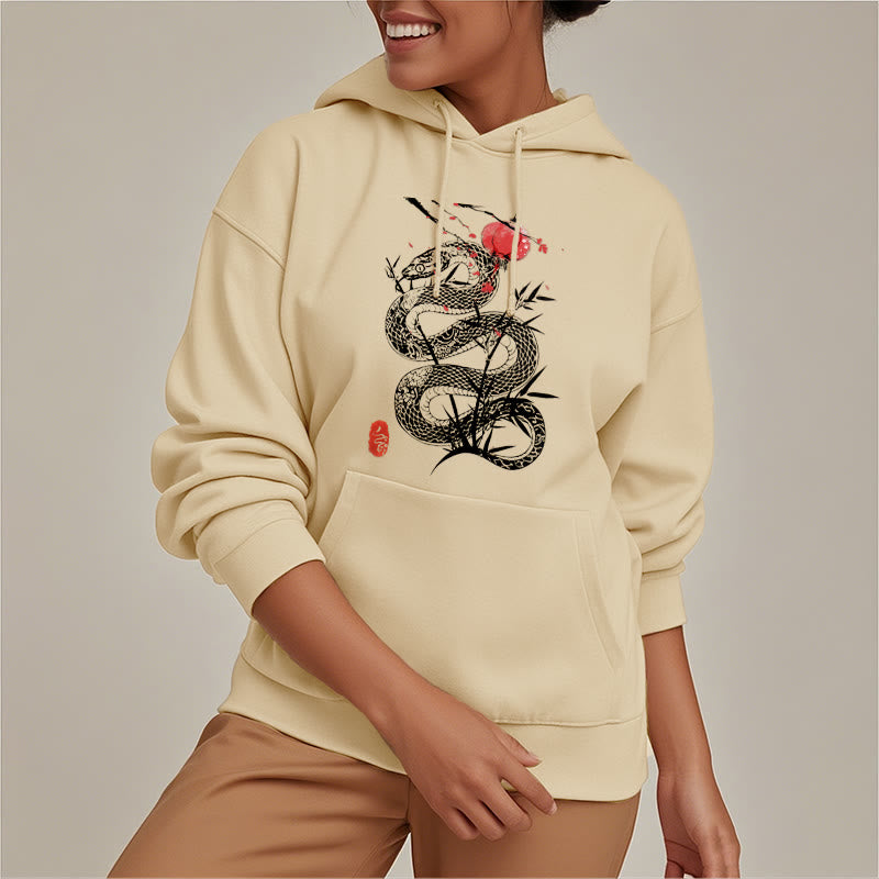 Mythstone Lantern Bamboo Leaves Snake Design Fleece Lined Hoodie