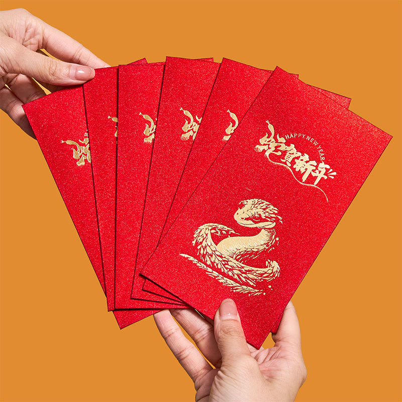 Mythstone 6Pcs Chinese Red Envelope Year of the Snake Lucky Money Envelopes 2025 New Year