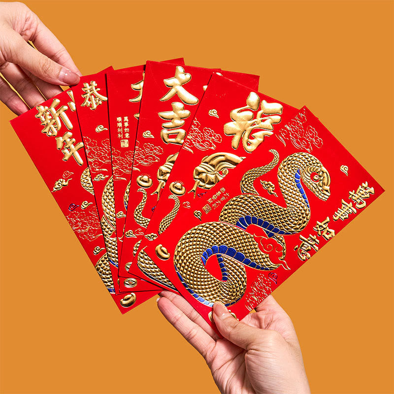 Mythstone 6Pcs Red Envelope Year Of The Snake Design Lucky Money Envelopes All The Best 2025 Chinese New Year