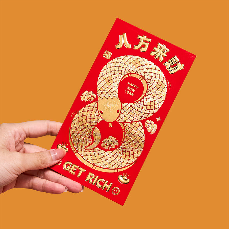 Mythstone 6Pcs Red Envelope Year Of The Snake Design Lucky Money Envelopes Good Luck 2025 Chinese New Year