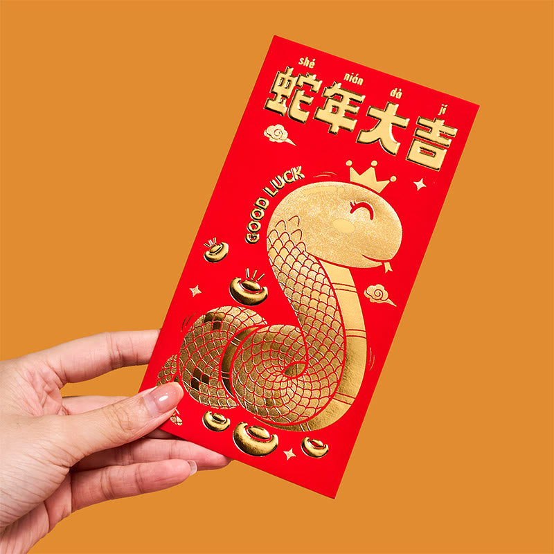 Mythstone 6Pcs Red Envelope Year Of The Snake Design Lucky Money Envelopes Good Luck 2025 Chinese New Year