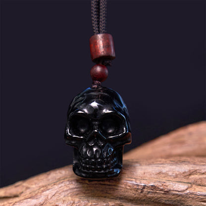 Mythstone Black Obsidian String Shmashana Skeleton Fulfilment Necklace Pendant