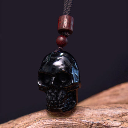 Mythstone Black Obsidian String Shmashana Skeleton Fulfilment Necklace Pendant