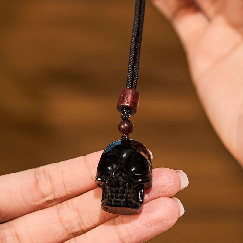 Mythstone Black Obsidian String Shmashana Skeleton Fulfilment Necklace Pendant