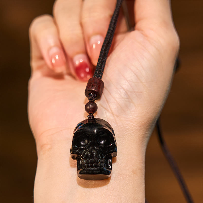 Mythstone Black Obsidian String Shmashana Skeleton Fulfilment Necklace Pendant