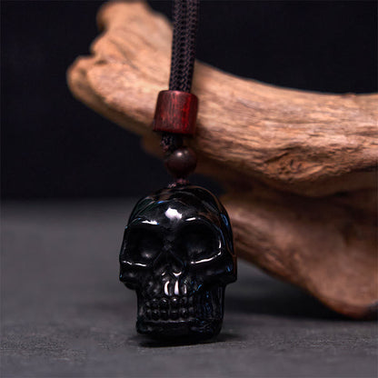 Mythstone Black Obsidian String Shmashana Skeleton Fulfilment Necklace Pendant