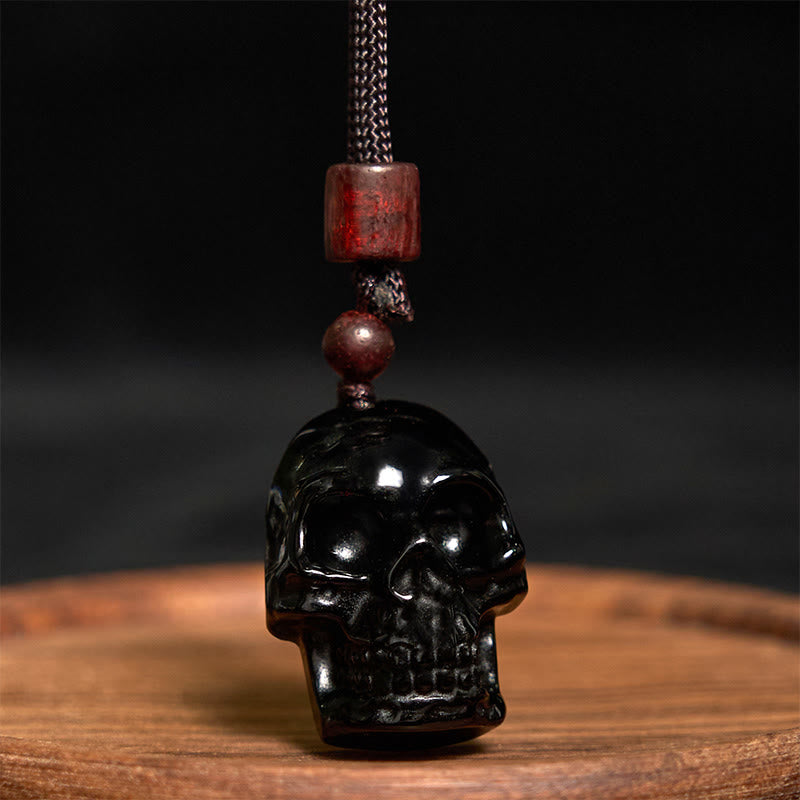 Mythstone Black Obsidian String Shmashana Skeleton Fulfilment Necklace Pendant