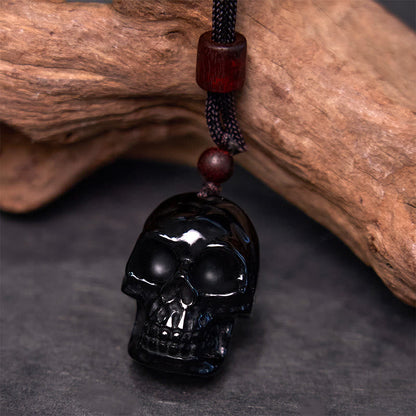 Mythstone Black Obsidian String Shmashana Skeleton Fulfilment Necklace Pendant