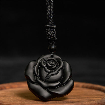 Mythstone Black Obsidian String Black Rose Purification Necklace Pendant