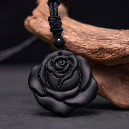 Mythstone Black Obsidian String Black Rose Purification Necklace Pendant