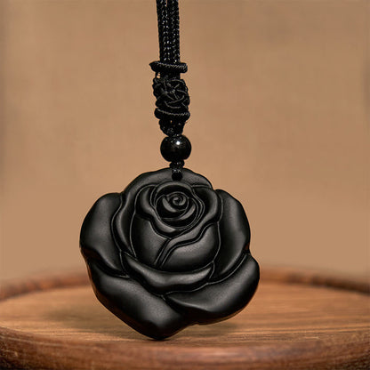 Mythstone Black Obsidian String Black Rose Purification Necklace Pendant