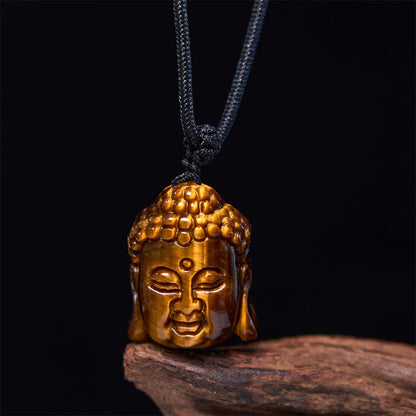 Mythstone Tiger Eye String Buddha Head Courage Necklace Pendant