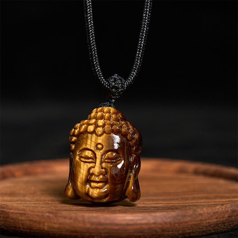 Mythstone Tiger Eye String Buddha Head Courage Necklace Pendant