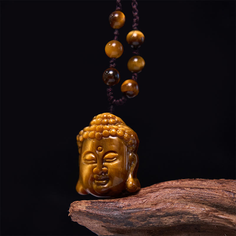 Mythstone Tiger Eye String Buddha Head Courage Necklace Pendant