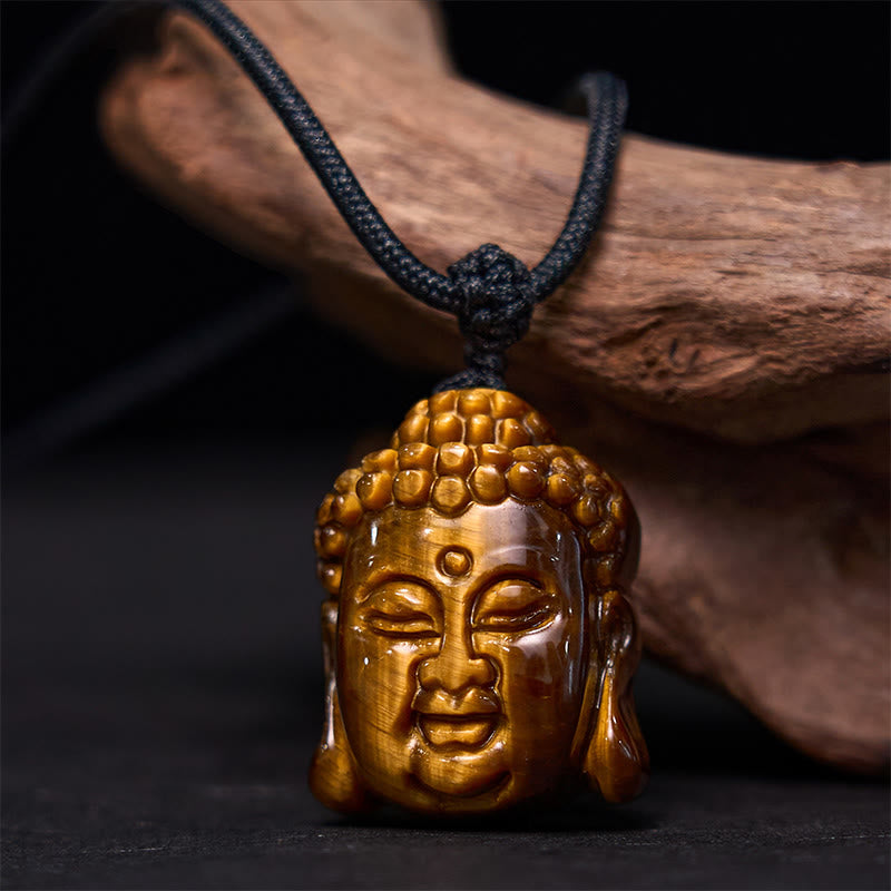 Mythstone Tiger Eye String Buddha Head Courage Necklace Pendant