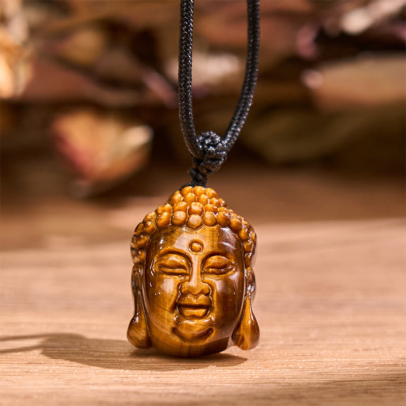 Mythstone Tiger Eye String Buddha Head Courage Necklace Pendant