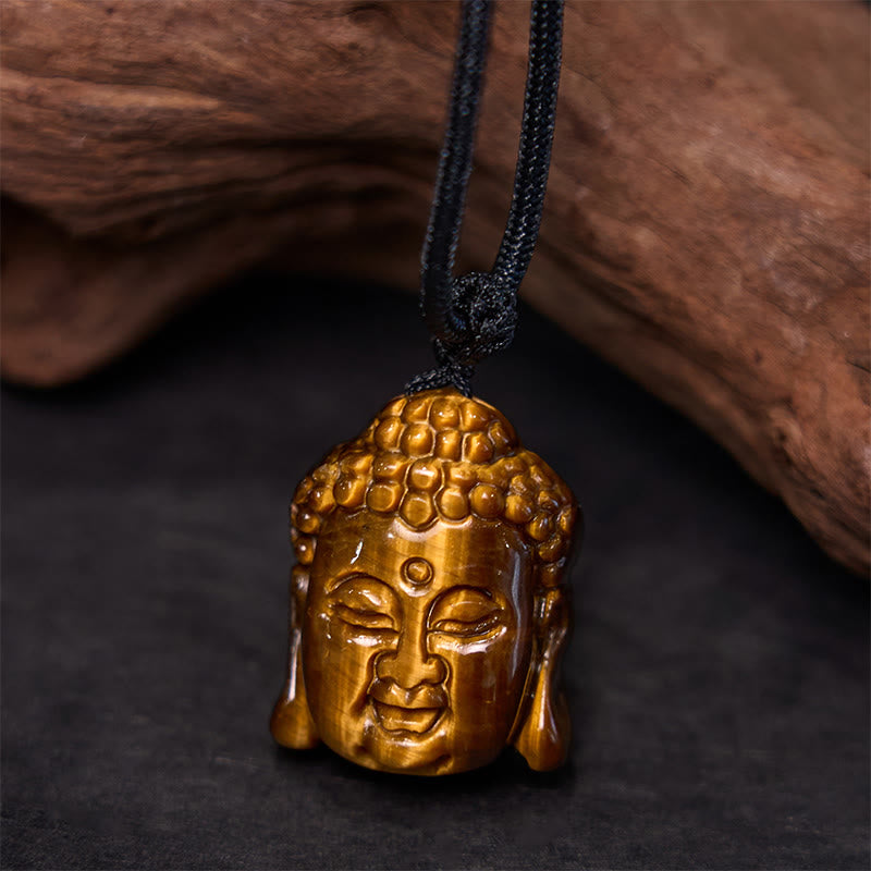 Mythstone Tiger Eye String Buddha Head Courage Necklace Pendant