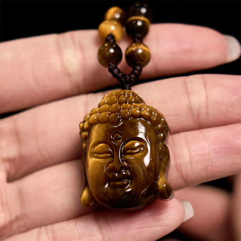 Mythstone Tiger Eye String Buddha Head Courage Necklace Pendant