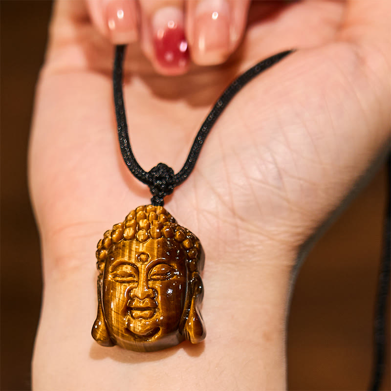 Mythstone Tiger Eye String Buddha Head Courage Necklace Pendant