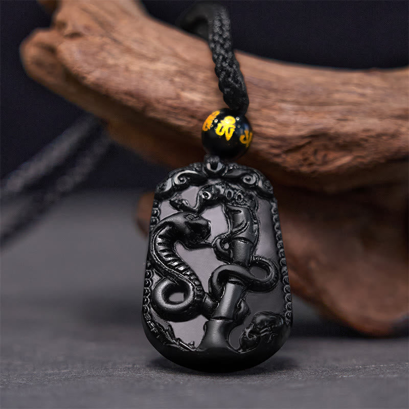 Mythstone Chinese Zodiac Obsidian Purification Fulfilment Necklace Pendant