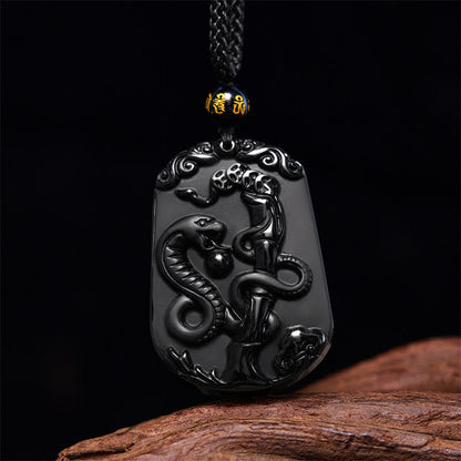 Mythstone Chinese Zodiac Obsidian Purification Fulfilment Necklace Pendant