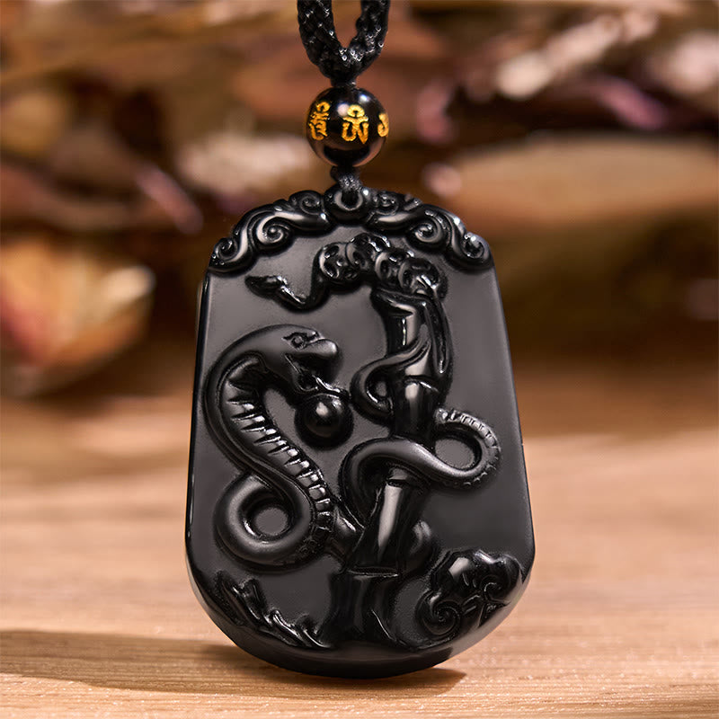 Mythstone Chinese Zodiac Obsidian Purification Fulfilment Necklace Pendant