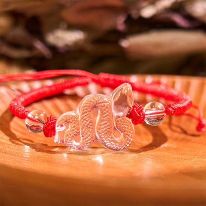 Pulsera curativa del año de la serpiente con hilo de cristal blanco Mythstone