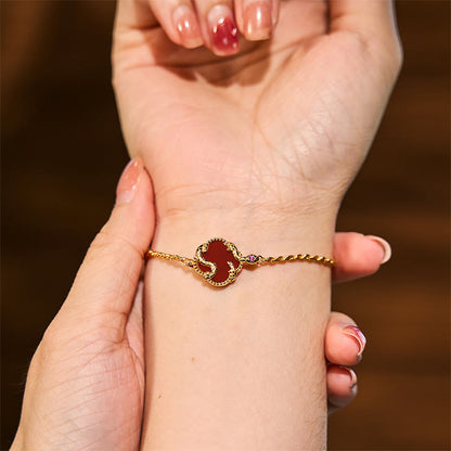 Pulsera de plata de ley 925 con ágata roja y ónix negro y año de la serpiente 