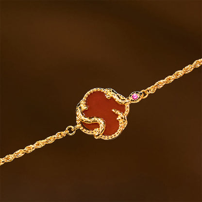 Pulsera de plata de ley 925 con ágata roja y ónix negro y año de la serpiente 