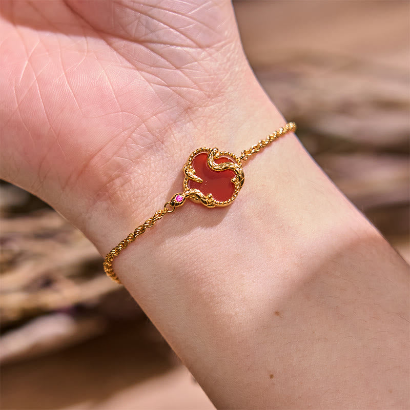 Pulsera de plata de ley 925 con ágata roja y ónix negro y año de la serpiente 