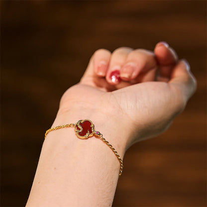 Pulsera de plata de ley 925 con ágata roja y ónix negro y año de la serpiente 