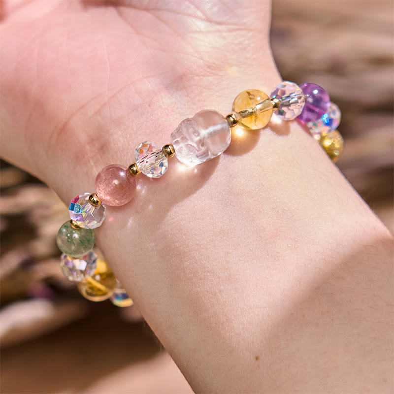 Mythstone PiXiu White Crystal Citrine Green Strawberry Quartz Amethyst Luck Bracelet