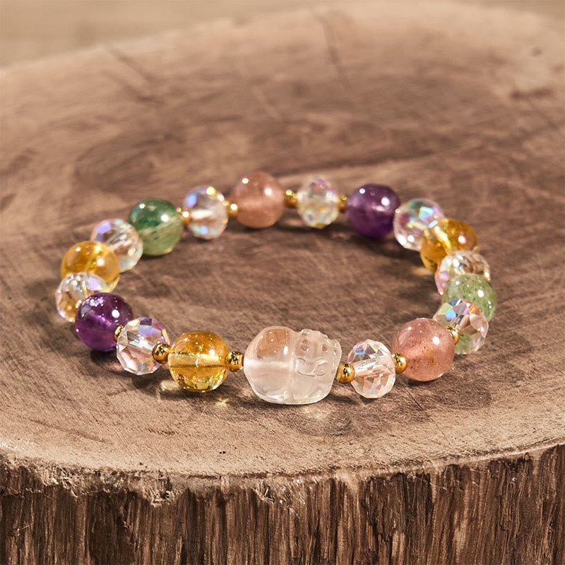 Mythstone PiXiu White Crystal Citrine Green Strawberry Quartz Amethyst Luck Bracelet