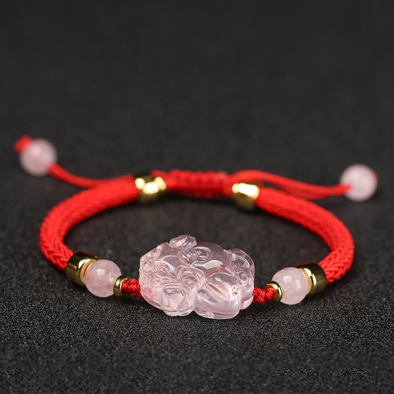 Mythstone PiXiu Pink Crystal Wealth String Braided Bracelet