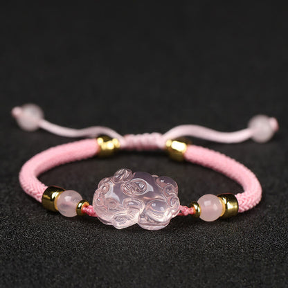 Mythstone PiXiu Pink Crystal Wealth String Braided Bracelet