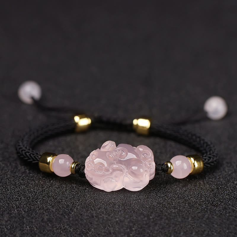 Mythstone PiXiu Pink Crystal Wealth String Braided Bracelet