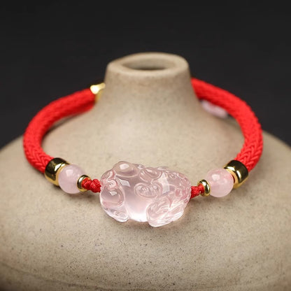 Mythstone PiXiu Pink Crystal Wealth String Braided Bracelet