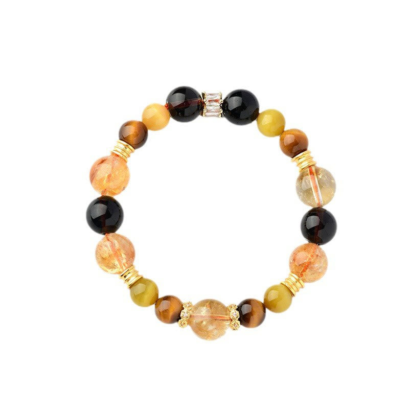 Mythstone Natural Citrine Smoky Quartz Tiger Eye Duobao Crystal Prosperity Bracelet