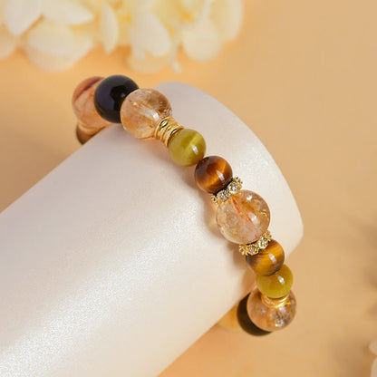 Mythstone Natural Citrine Smoky Quartz Tiger Eye Duobao Crystal Prosperity Bracelet