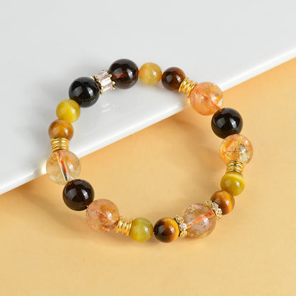 Mythstone Natural Citrine Smoky Quartz Tiger Eye Duobao Crystal Prosperity Bracelet