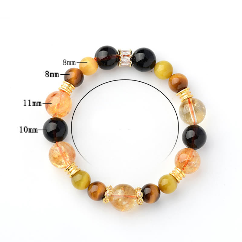 Mythstone Natural Citrine Smoky Quartz Tiger Eye Duobao Crystal Prosperity Bracelet