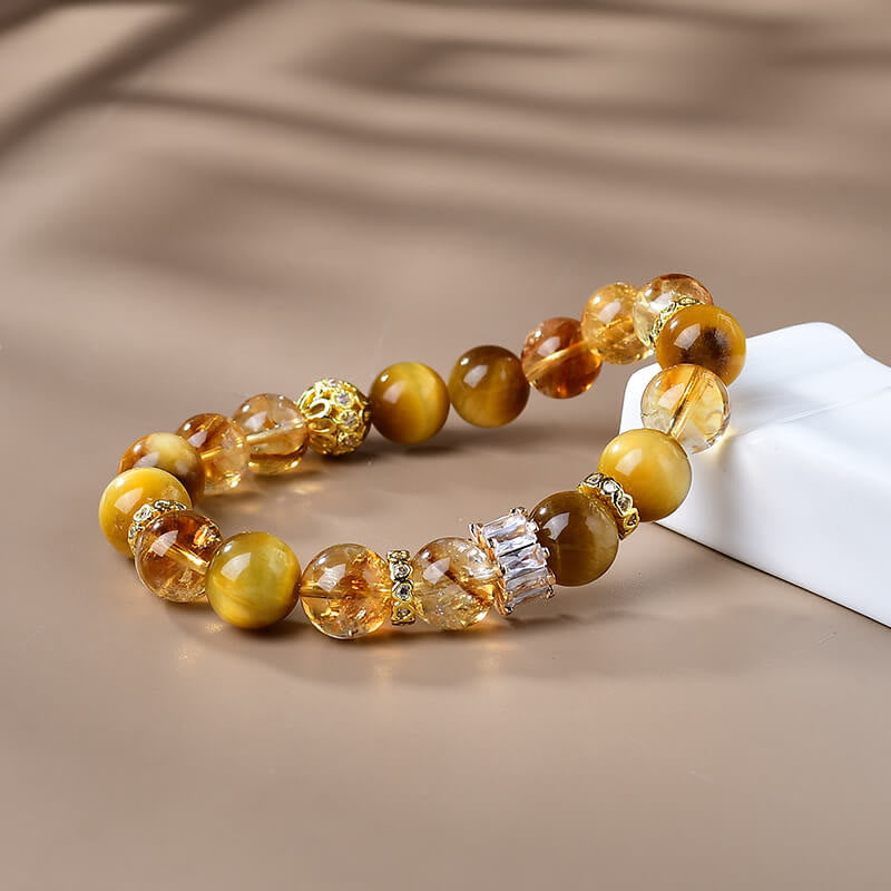 Mythstone Natural Tiger Eye Citrine Beads Strength Courage Bracelet