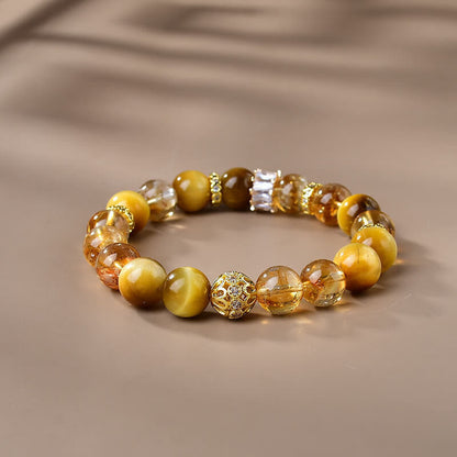 Mythstone Natural Tiger Eye Citrine Beads Strength Courage Bracelet